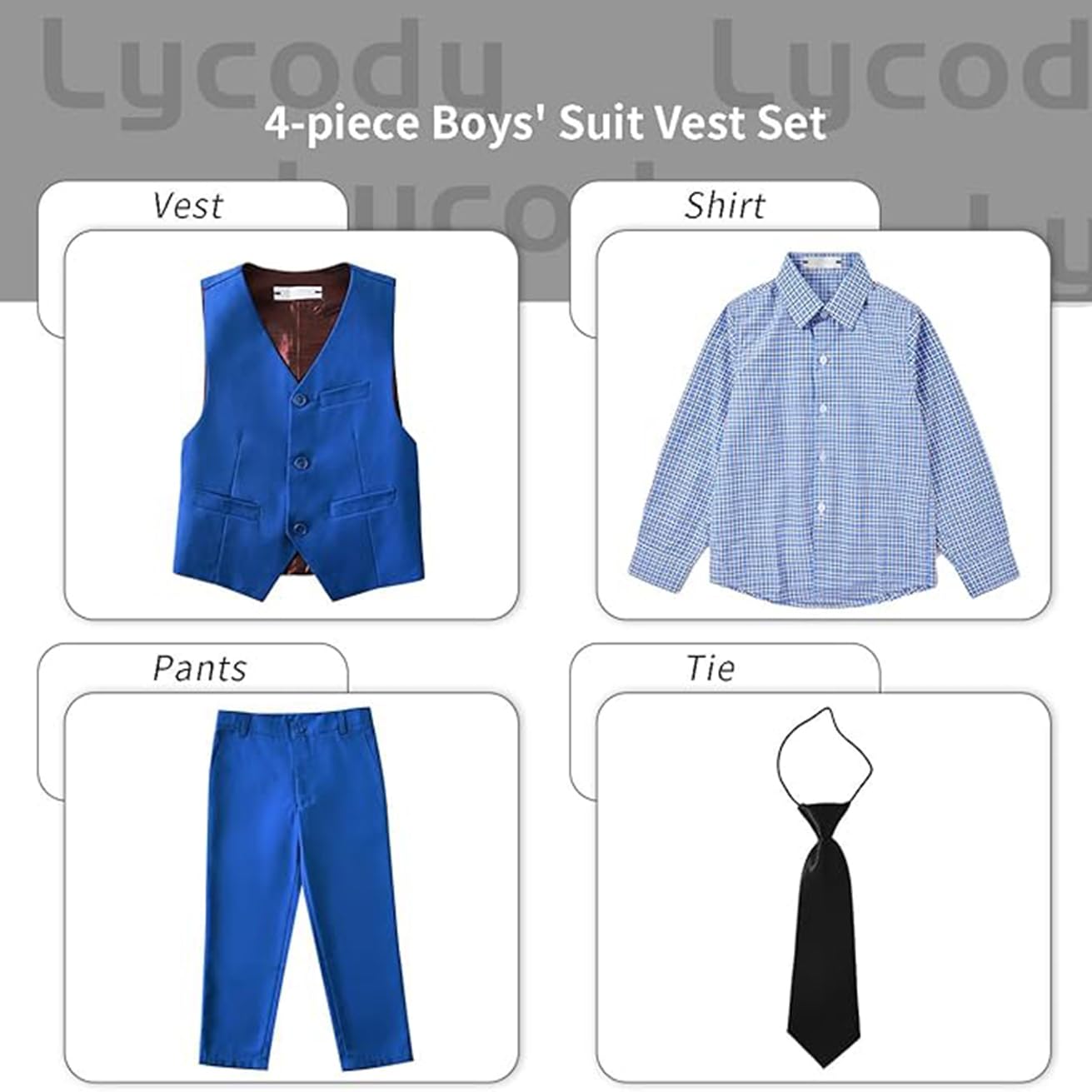 Boys Suit Set for Kids Formal Tuxedo Suits for Wedding, Royal Blue, Size 18