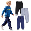 HILEELANG Boys Jogger Pants Cotton Sweatpants 3 Pack Pockets Black
