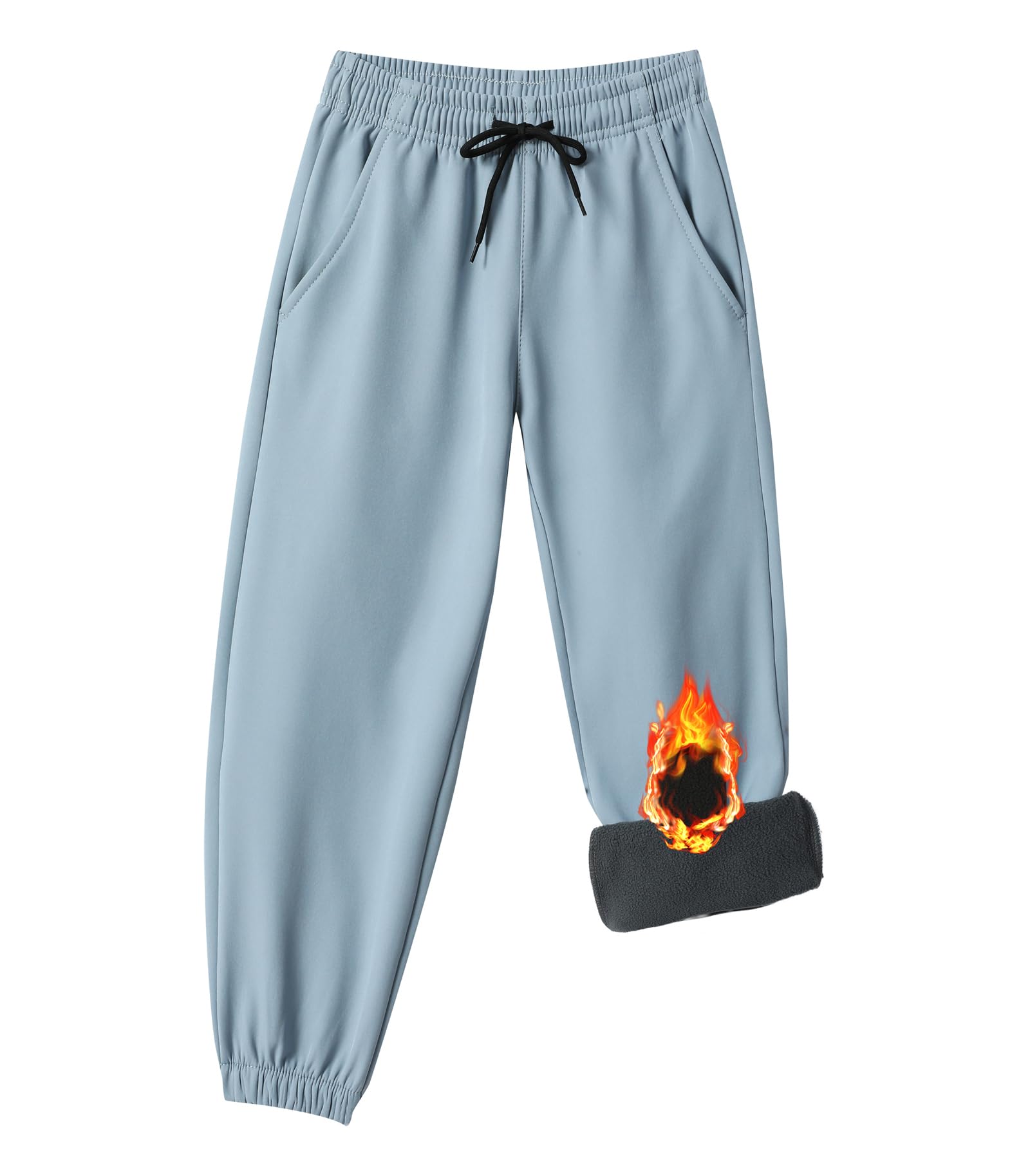 XiaoLongRen Toddler Fleece Lined Warm Joggers for Baby Boys Girls Water Resistant Thermal Winter Sweatpants Kids Hiking Pants(ToddlerSnowPants317-BlueGray4T)