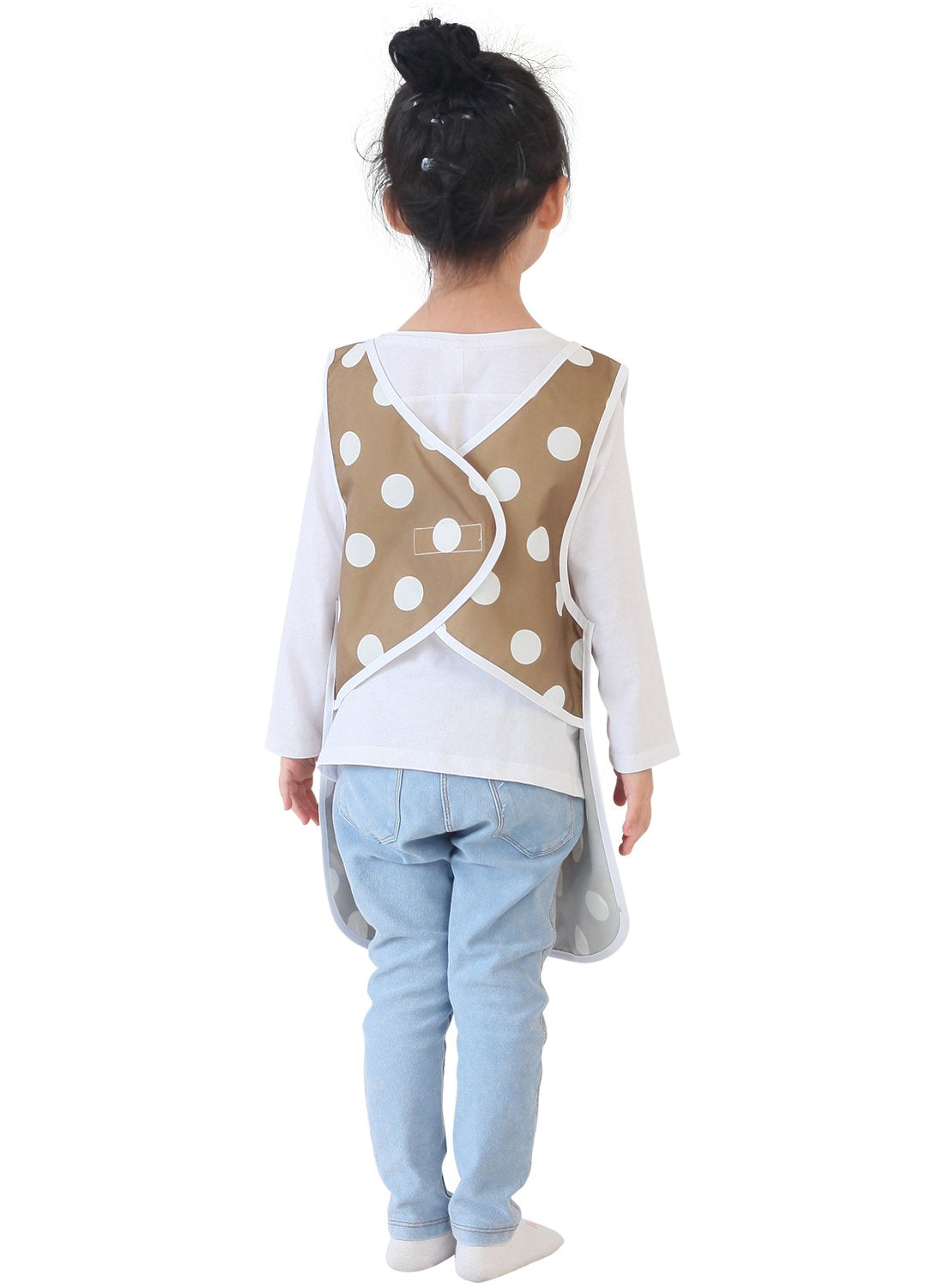 Plie Kids Painting Apron – Waterproof Art Smock for Toddlers & Preschoolers, Messy Play, Baking, Crafts, Cooking, Sensory Activities, Mealtime (Ages 1–10), Brown Dot (42-M)