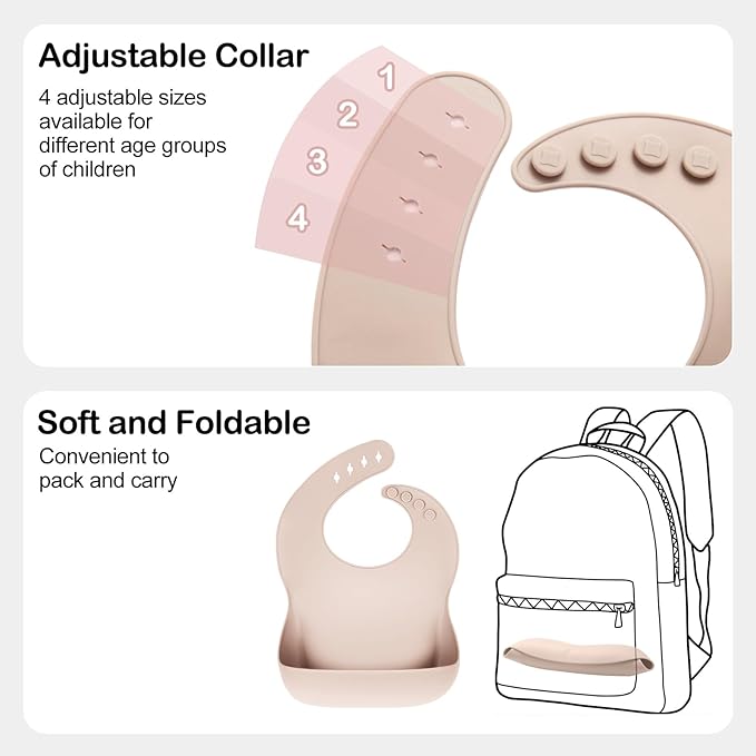 Silicone Bibs for Babies Toddler Set of 3, BPA Free, Soft Adjustable Waterproof Bibs for Feeding Essentials