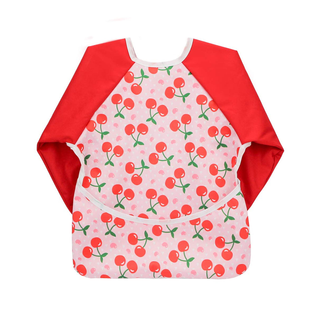 Hi Sprout Infant Toddler Baby Waterproof Sleeved Bib, Bib with Sleeves&Pocket, 6-24 Months (sweet cherry)