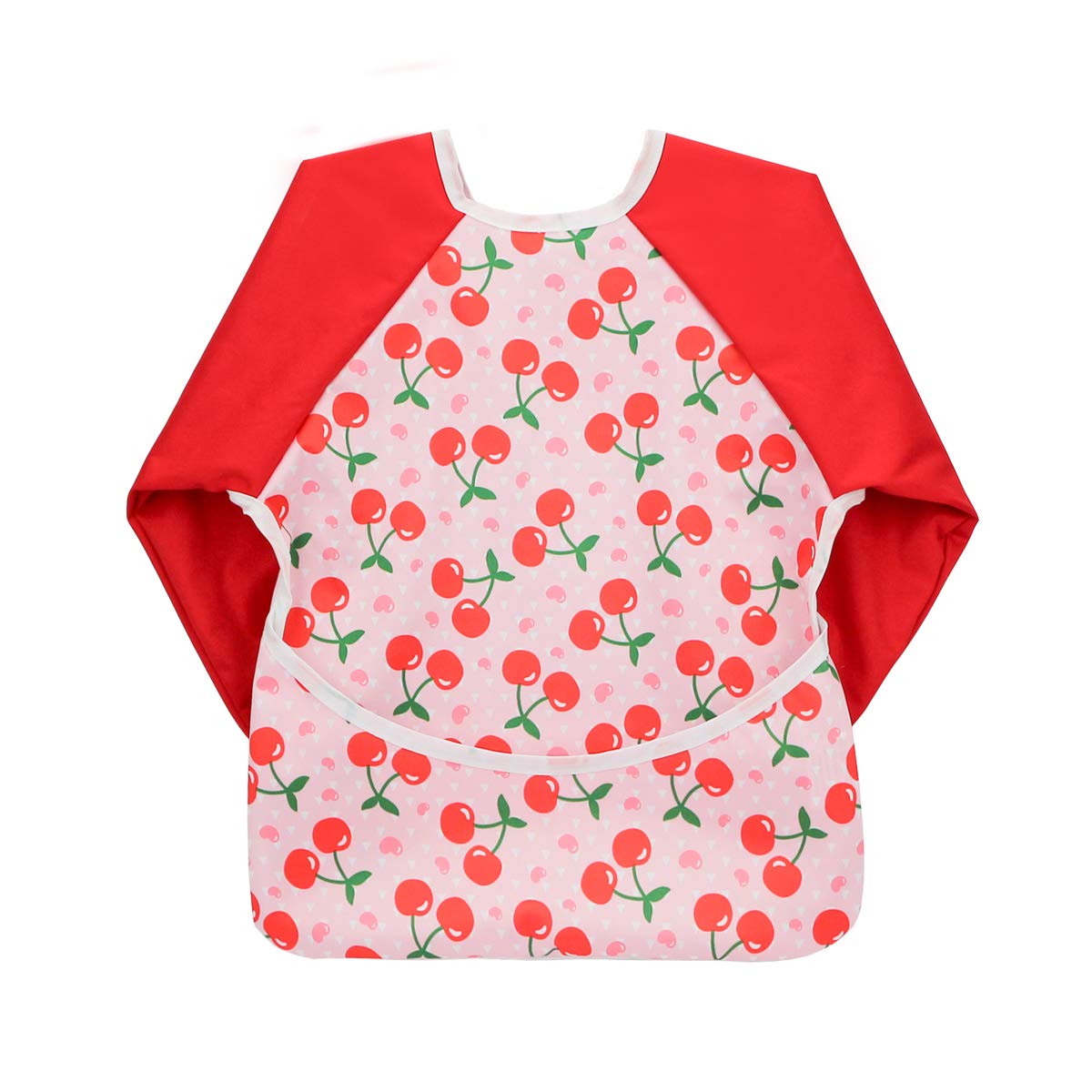 Hi Sprout Infant Toddler Baby Waterproof Sleeved Bib, Bib with Sleeves&Pocket, 6-24 Months (sweet cherry)