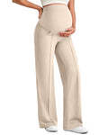 G4Free Maternity Work Pants Yoga Over the Belly,Light Khaki,S,Petite