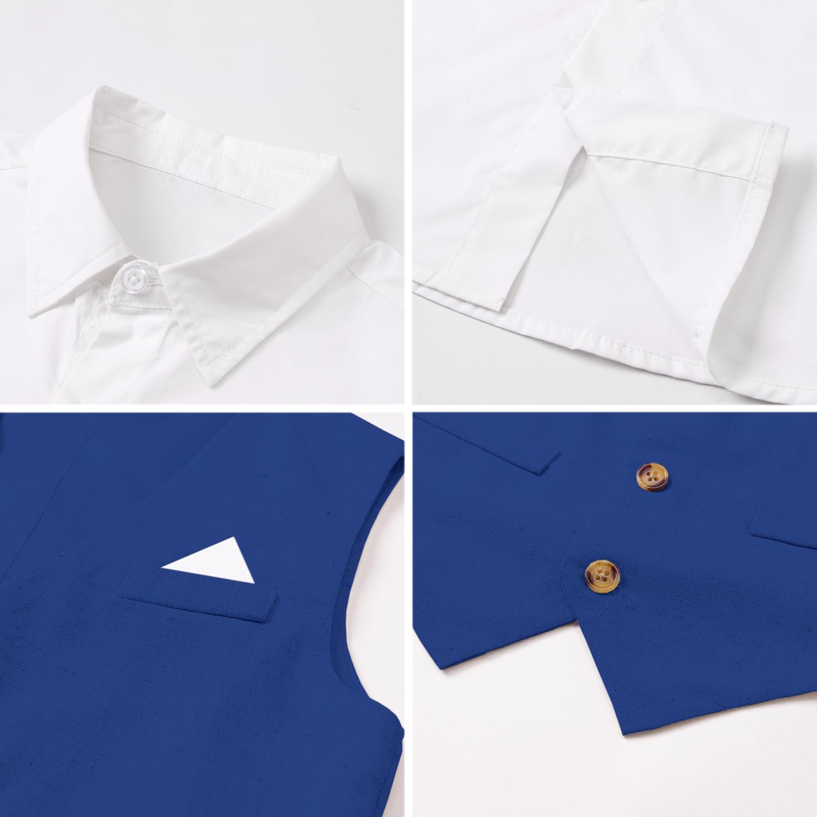 SANGTREE Boys Gentleman Wedding Outfits with Long Sleeve Floral Shirt, Bowtie, Boutonniere, Vest and Suspender Pants Sets, Linen Blue Sea, 12-18 Months = Tag 80
