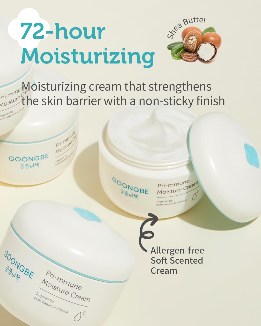 GOONGBE Pri-mmune Moisturizing Cream 2 Pack - Korean Face & Body Cream with Shea Butter for Dry Sensitive Skin - Hypoallergenic 72 Hour Hydration, Non-Sticky, 6.1 oz x 2