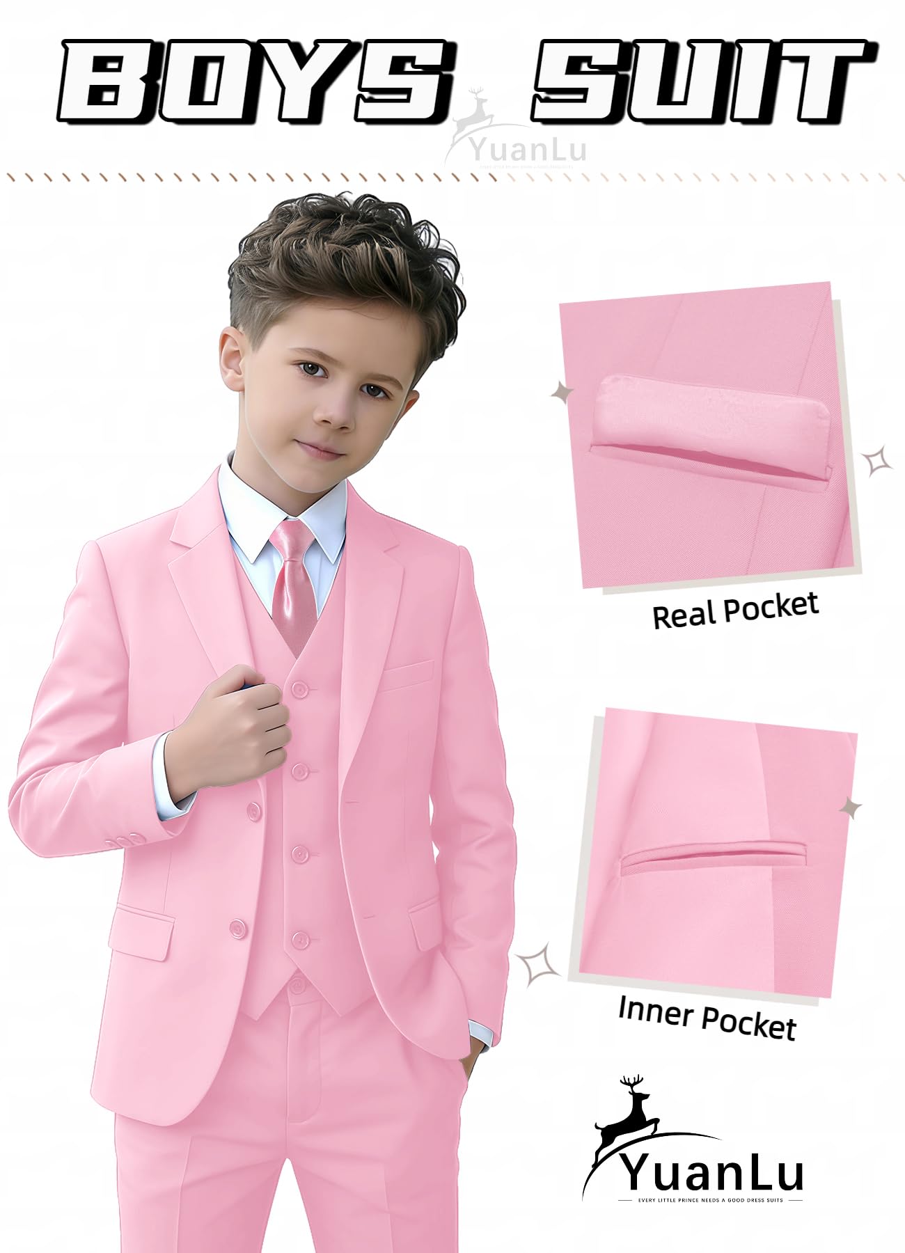 YuanLu Toddler Tuxedo 4T Suit for Boys Light Pink Easter Kids Formal Outfit
