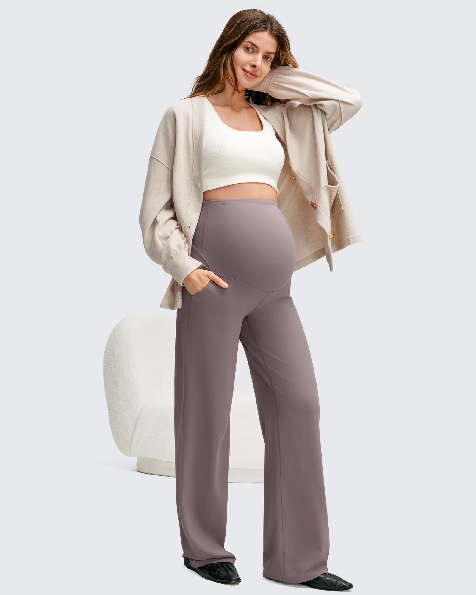 G4Free Pregnancy Pants with Pockets Maternity Clothes,Taupe,XS,Tall