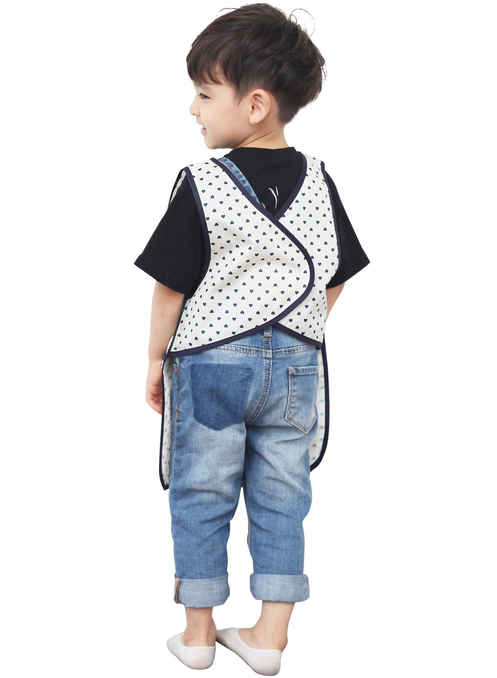 Plie Kids Painting Apron – Waterproof Art Smock for Toddlers & Preschoolers, Messy Play, Baking, Crafts, Cooking, Sensory Activities, Mealtime (Ages 1–10), Navy Heart Dot (26-M)