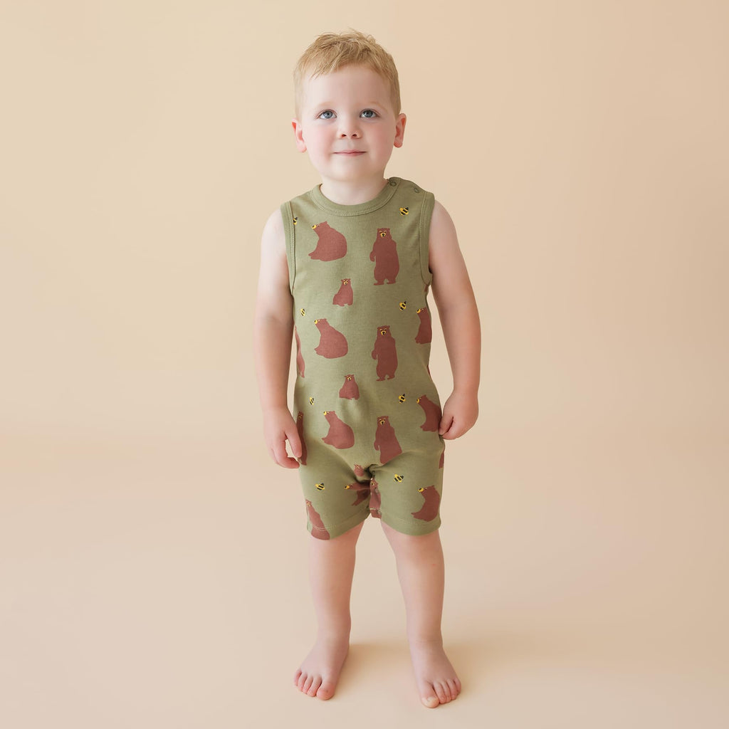PARADE Organic Tank Rompers - Signature Prints Bears 6-12 Months