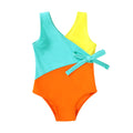 Happy Town Toddler Swimsuit Girl One Piece Bathing Suit Color Block Swimwear Baby Summer Beach Wear(18-24 Months,Yellow Blue Orange)