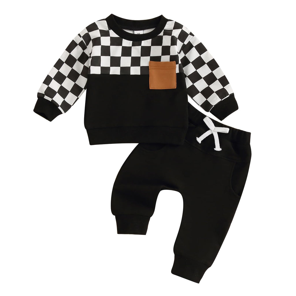 Lucikamy Toddler Baby Boy Fall Outfits Long Sleeve Crew Neck Pullover Sweatshirt + Jogger Pants Set Infant Winter Clothes (C-Black White, 3-4 Years)