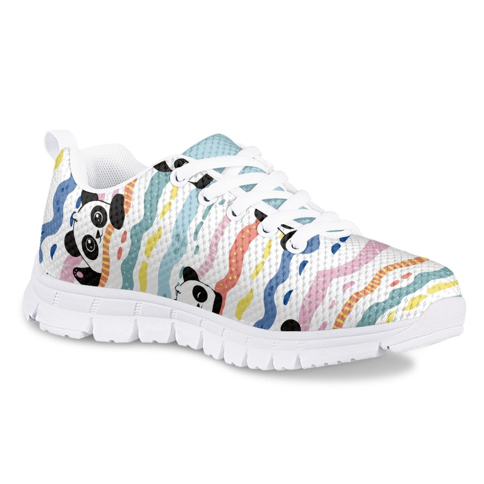 MARSVOVO First Shoes for Walking Boy Girl Comfortable Lightweight Breathable Athletic Girl Running Shoes Resistant Sport Toddler Girl Slip On Sneakers Pandas Striped Design Size 2 US