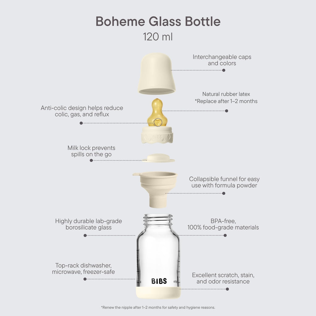 BIBS Boheme Glass Baby Bottle, 120 ml, 1-Pack, Violet Sky