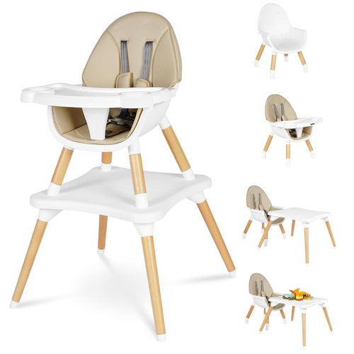 6 in 1 High Chair for Babies & Toddlers, Convertible Wooden Baby Highchair