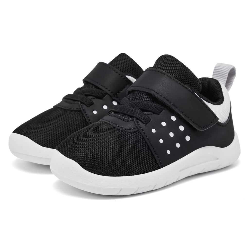 MORENDL Toddler Baby Shoes 0-4 Years Boy Girl Lightweight Breathable Non-Slip Sports Sneakers Running Walking Tennis Barefoot Shoes Black White Size 9