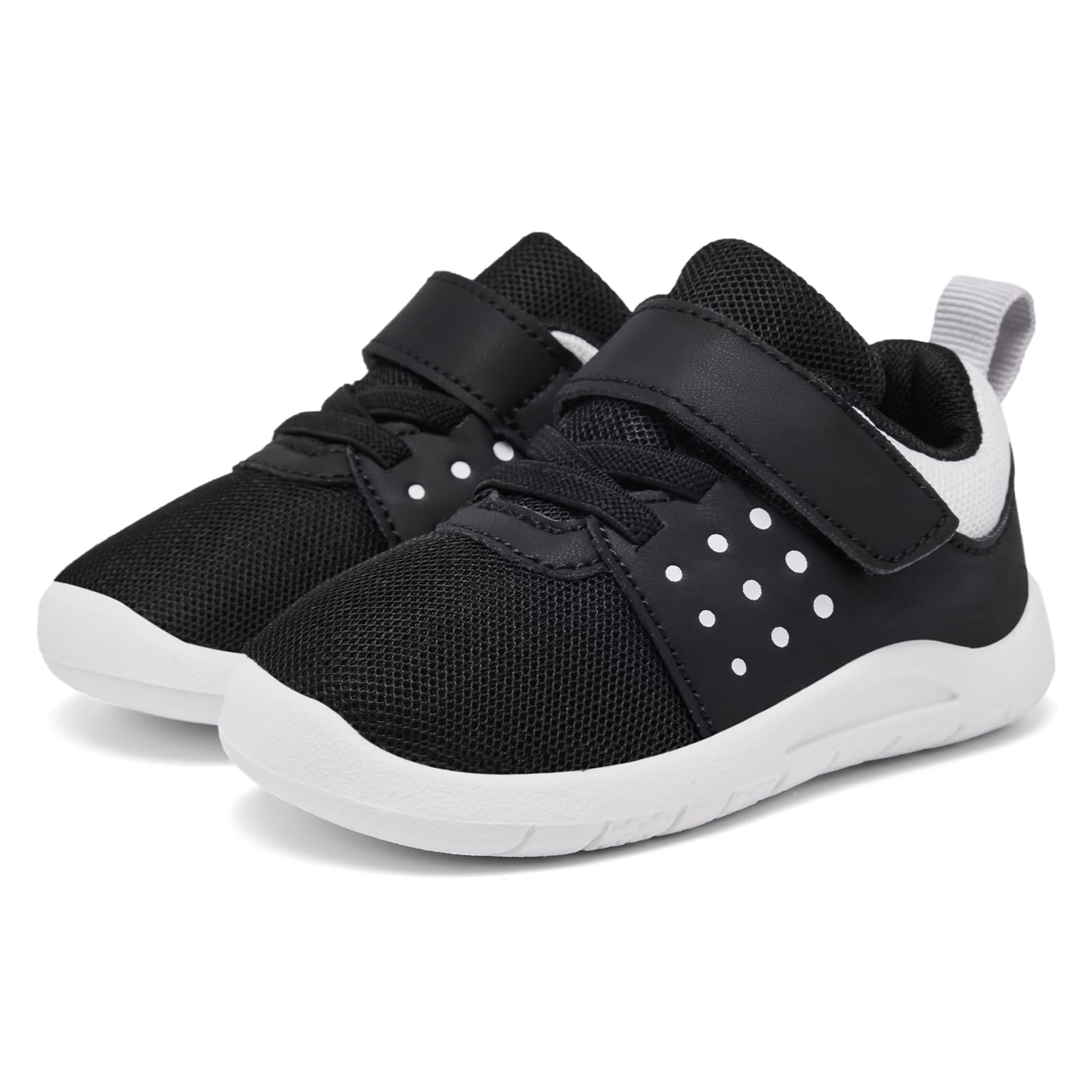 MORENDL Toddler Baby Shoes 0-4 Years Boy Girl Lightweight Breathable Non-Slip Sports Sneakers Running Walking Tennis Barefoot Shoes Black White Size 9