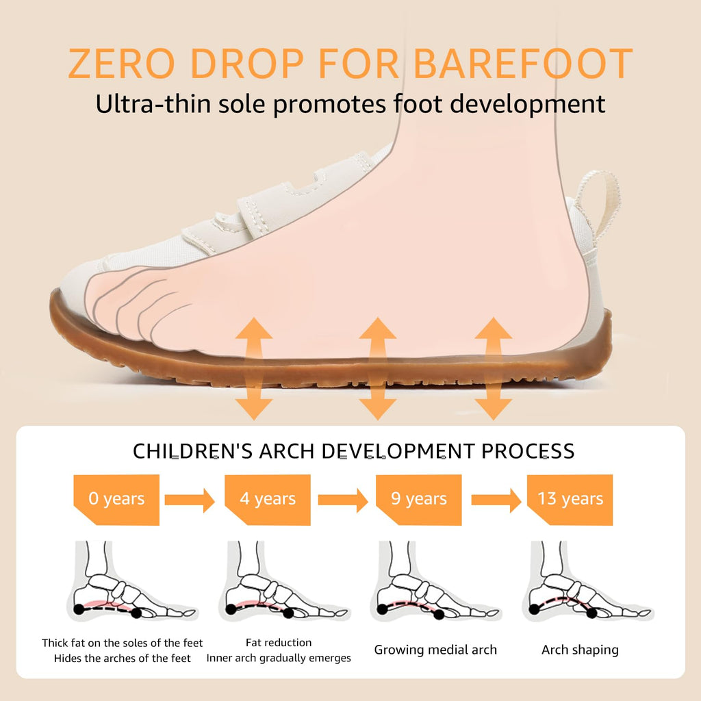 Toddler Boys Shoes Wide Toe Box Barefoot Sneakers Beige White Size T9