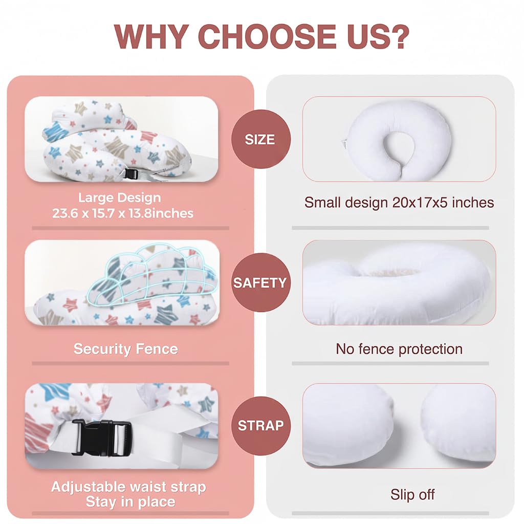 PILLANI Nursing Pillow for Breastfeeding & Bottle Feeding, Original Breast Feeding Pillow for Mom & Baby, Removable Cotton Cover, Adjustable Waist Strap, Baby Girl Boy Essentials Must Haves