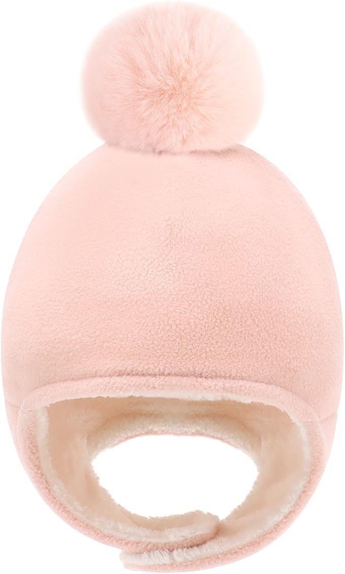 Baby Beanie Hat Pom Full Hood Hat Toddler Winter Hat Fleece Earflap Cap for 6M-4T Boys Girls Winter