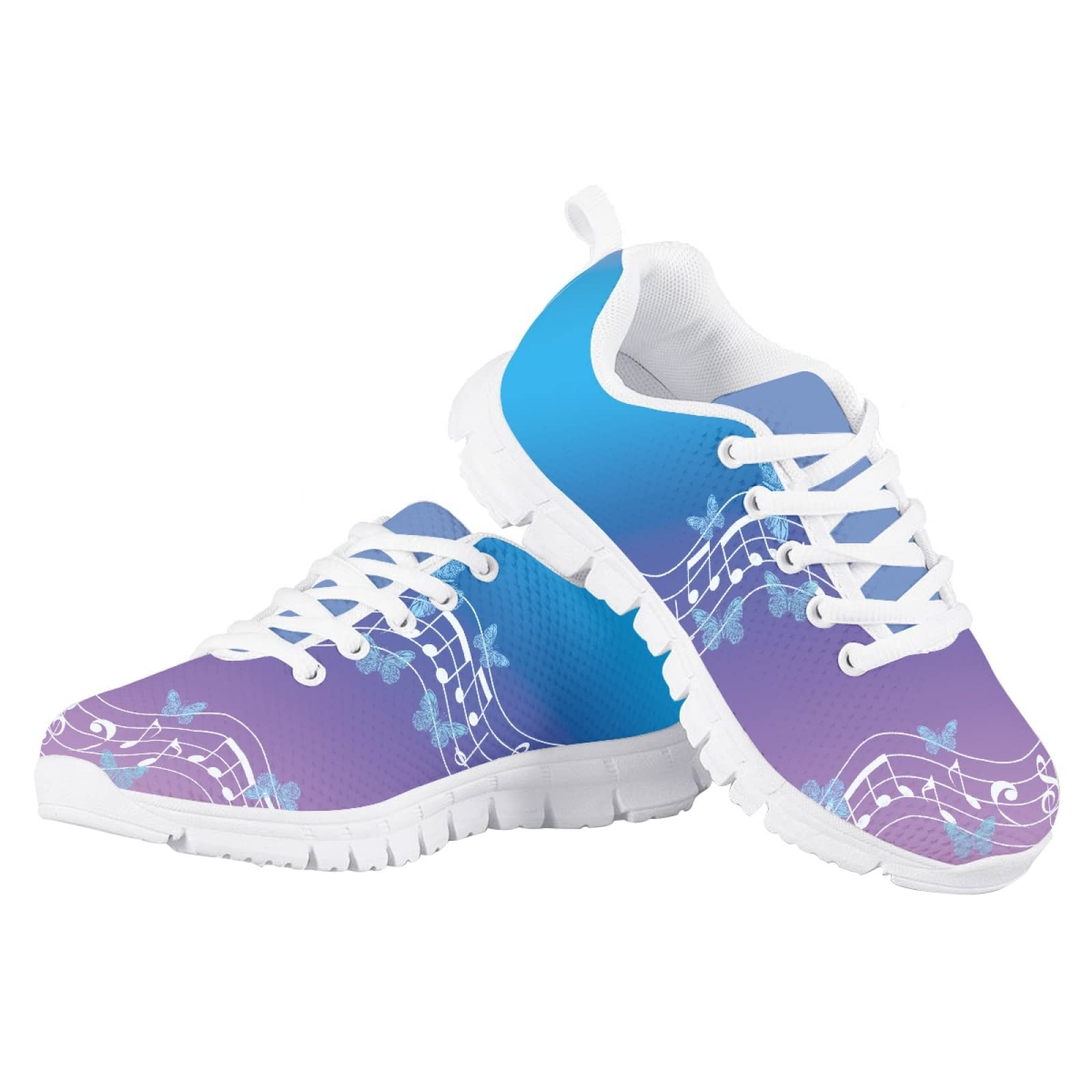 MARSVOVO First Shoes for Walking Boy Girl Lightweight Flexible Breathable Athletic Slip On Sneakers Resistant Comfortable Toddler Girl Sneakers Notes Butterfly Blue Purple Design Size 2 US