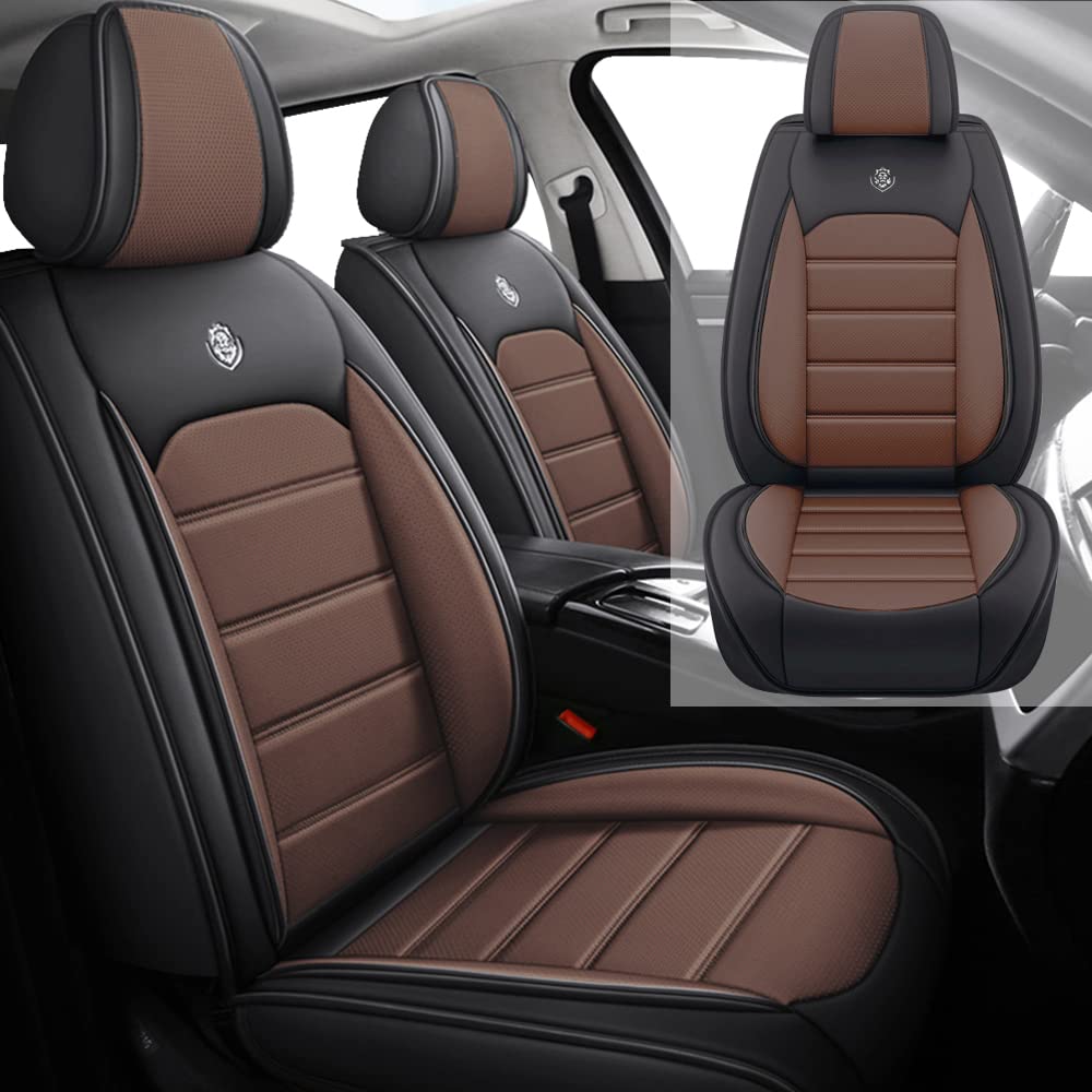 LEYPOCO Leather Seat Cover for Ford Edge 2010-2026,Waterproof Soft Seat Covers,Interior Accessories Seat Covers Cushion Vehicle Protector Airbag Compatible(Black&Coffee,2PCS Front)
