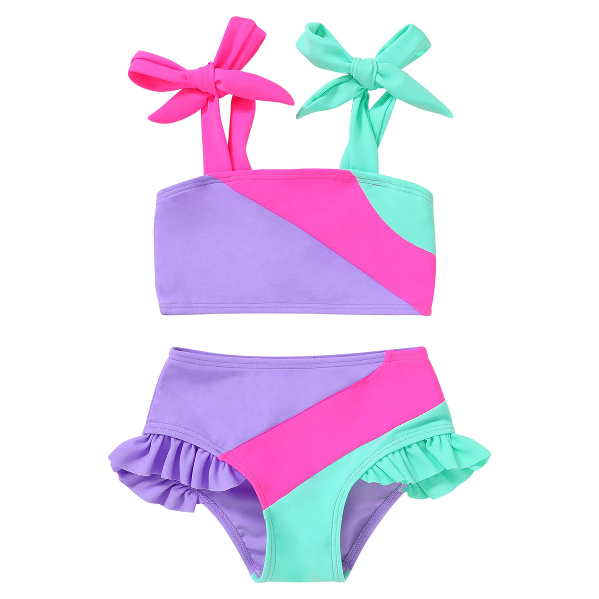 YOUNGER TREE Toddler Girls Two Pieces Swimsuit Color Block Stripe Swimwear Summer Beach Bathing Suit (Orange 3-4T)