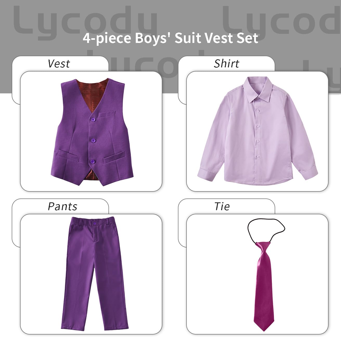 Boys Suit Set for Kids Formal Tuxedo Suits for Wedding, Purple, Size 14