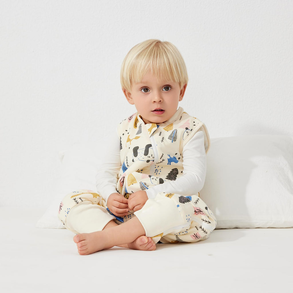 Duomiaomiao 1.5 TOG Toddler Sleep Bag 6-12 Months 100% Cotton Four Season Side Open Zipper Baby Sleep Sack with Feet, Breathable Toddler Wearable Blanket