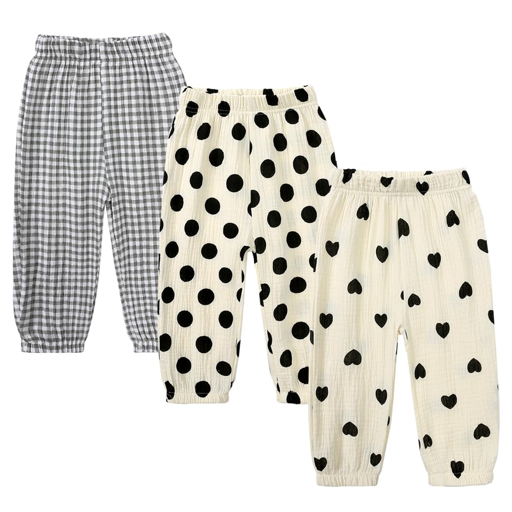 MYGBCPJS Baby Boys Girls 3 Pack Cotton Linen Long Bloomers Ankle Length Trousers Kids Lightweight Elastic Waist Harem Pants