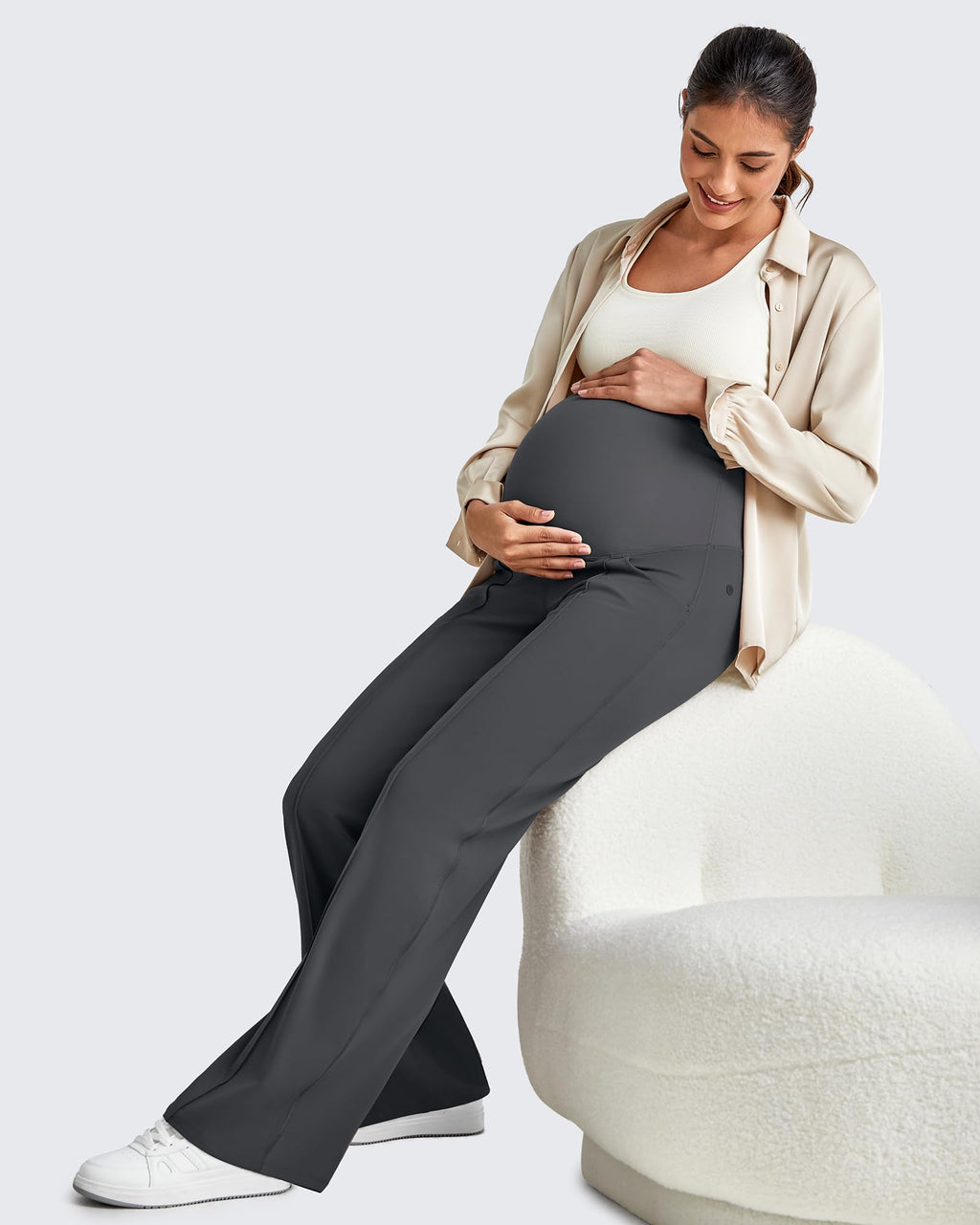 G4Free Maternity Sweatpants Pregnancy Pants for Work,Dark Gray,XL,Petite