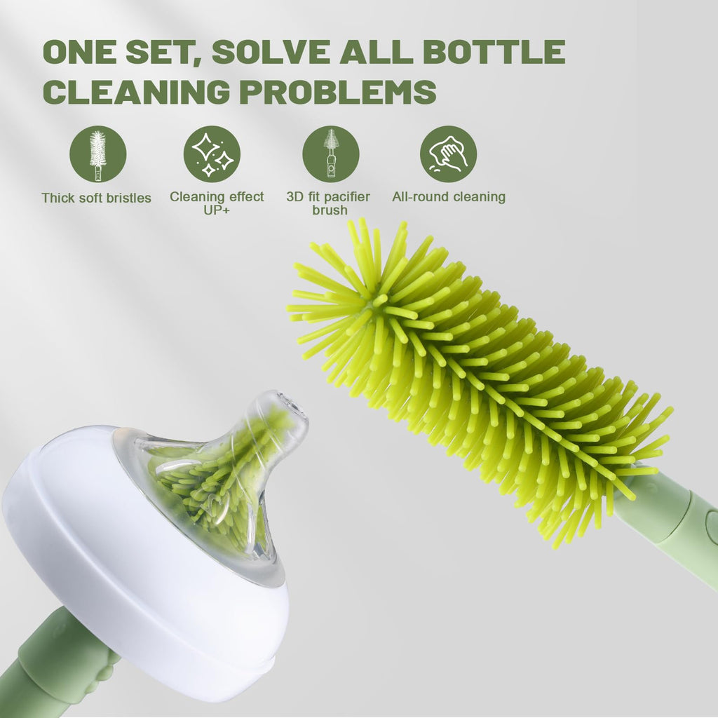 Travel Bottle Cleaner Kit Baby Bottle Cleaner Brush Set Portable Bottle Cleaning Kit Set Silicone Brush, Nipple Brush, Straw Brush, Dispense Detergent Dispenser, Drying Rack - 6 in 1