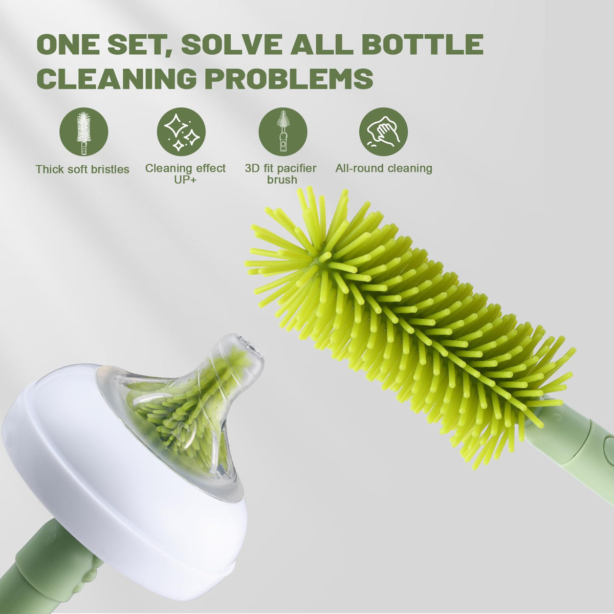 Travel Bottle Cleaner Kit Baby Bottle Cleaner Brush Set Portable Bottle Cleaning Kit Set Silicone Brush, Nipple Brush, Straw Brush, Dispense Detergent Dispenser, Drying Rack - 6 in 1