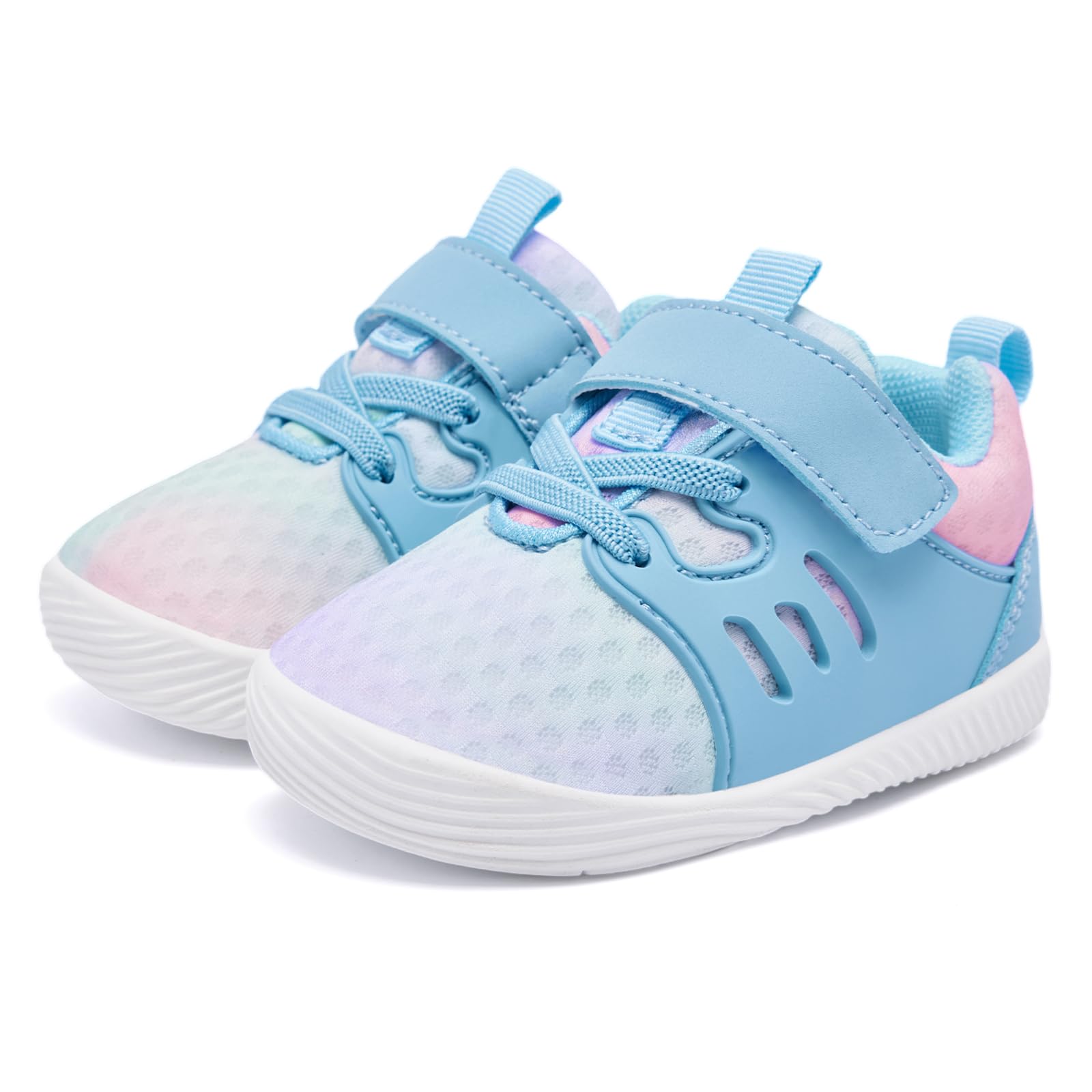 MORENDL Toddler Sneakers Baby Boys & Girls Barefoot Shoes Lightweight Breathable Walking Running Tennis Athletic Sport Shoes Multi Blue 9-12 Months