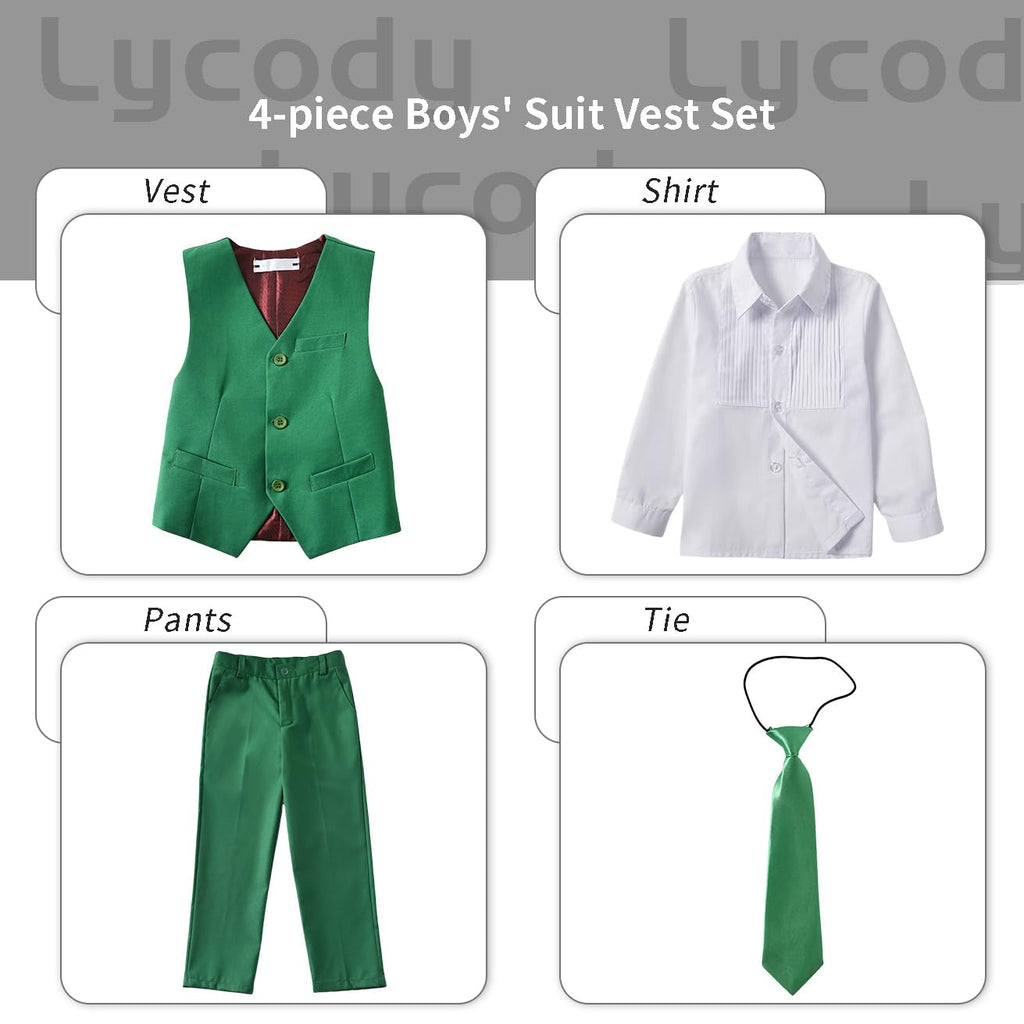 Lycody Boys Suit Vest Set Formal Dress Suits Wedding Outfit, Green, Size 6
