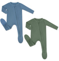 HAPIU Rayon from Bamboo Baby Footed Pajamas, 2 Way Zipper YKK, Footie for Baby Boy Girls, Newborn-24 Months, 2-Pack, Moonlight Blue&Dark Forest Green, 12-18 Months