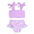 YOUNGER TREE Toddler Girls Two Pieces Swimsuit Color Block Stripe Swimwear Summer Beach Bathing Suit 18M-5T（Purple#Flower 7-8T）