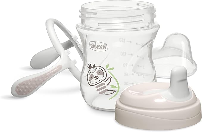 Chicco Semi-Soft Trainer with Bite-Resistant Spout and Spill-Free Lid 7oz. | Removable, Non-Slip Handles | Top-Rack Dishwasher Safe | Easy to Hold Ergonomic Indents | Grey | 6+ months