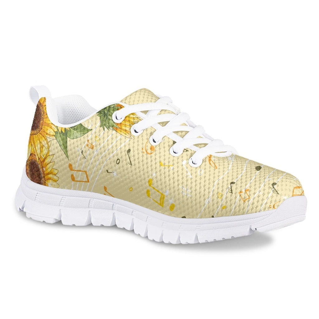 MARSVOVO Toddler Girl Sneakers Flexible Lightweight Breathable Athletic Girl Running Shoes Lace-up Comfortable Non Slip First Shoes for Walking Boy Girl Sunflower Note Design Size 12 US