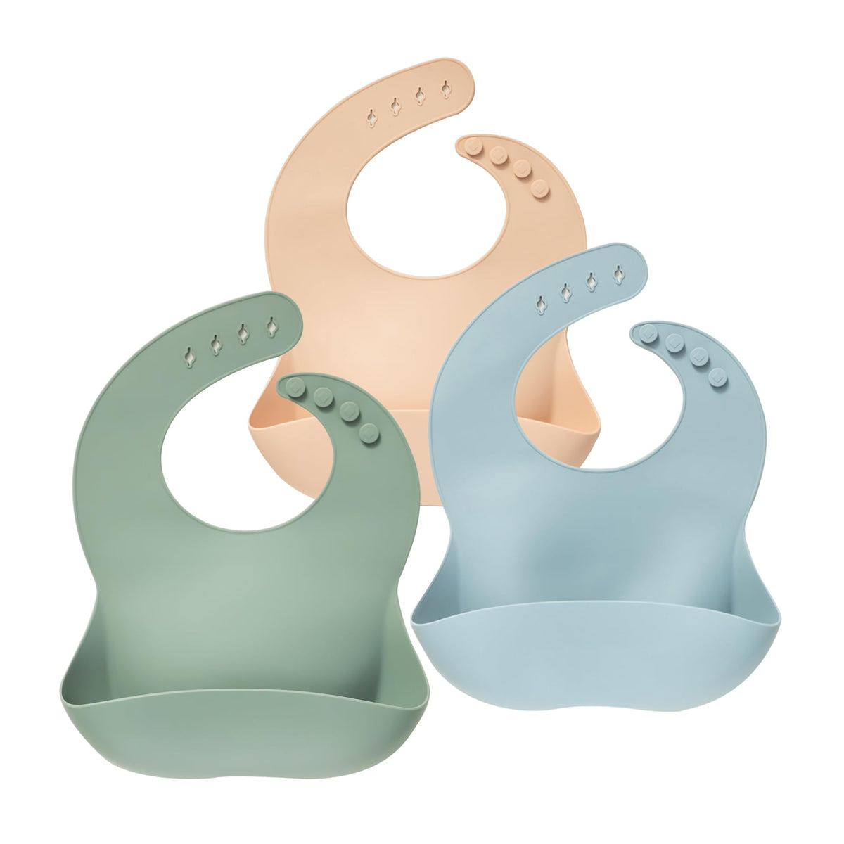 Moonkie Silicone Baby Bibs Set of 3, BPA Free Waterproof Baby Bibs for Eating, Soft Adjustable Silicone Bibs for Babies 6-12 Months, Toddler Bibs with Pocket Food Catcher (Cream/Buck/Olive Green)