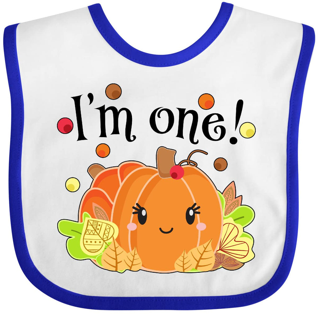 inktastic I'm One- Pumpkin Birthday Autumn Baby Bib White and Royal 331b5