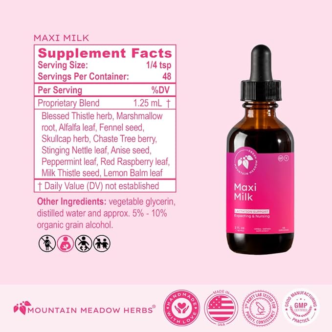 Mountain Meadow Herbs Maxi-Milk- Natural Liquid Lactation Support to Increase Breast Milk Production Quickly & Effectively for Breastfeeding Moms - 2 oz