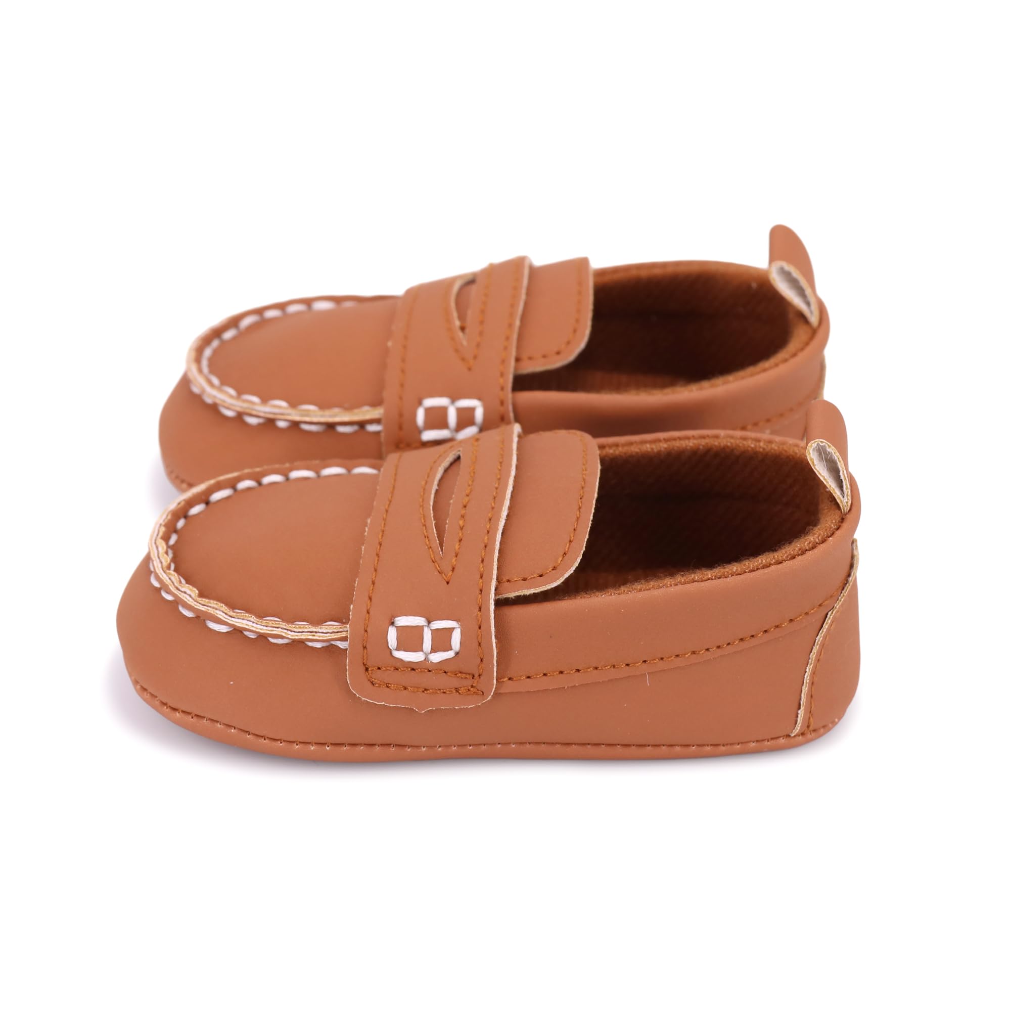 LONSOEN Baby Boys Girls Loafers Prewalker Dress Shoes,Brown 0-6M