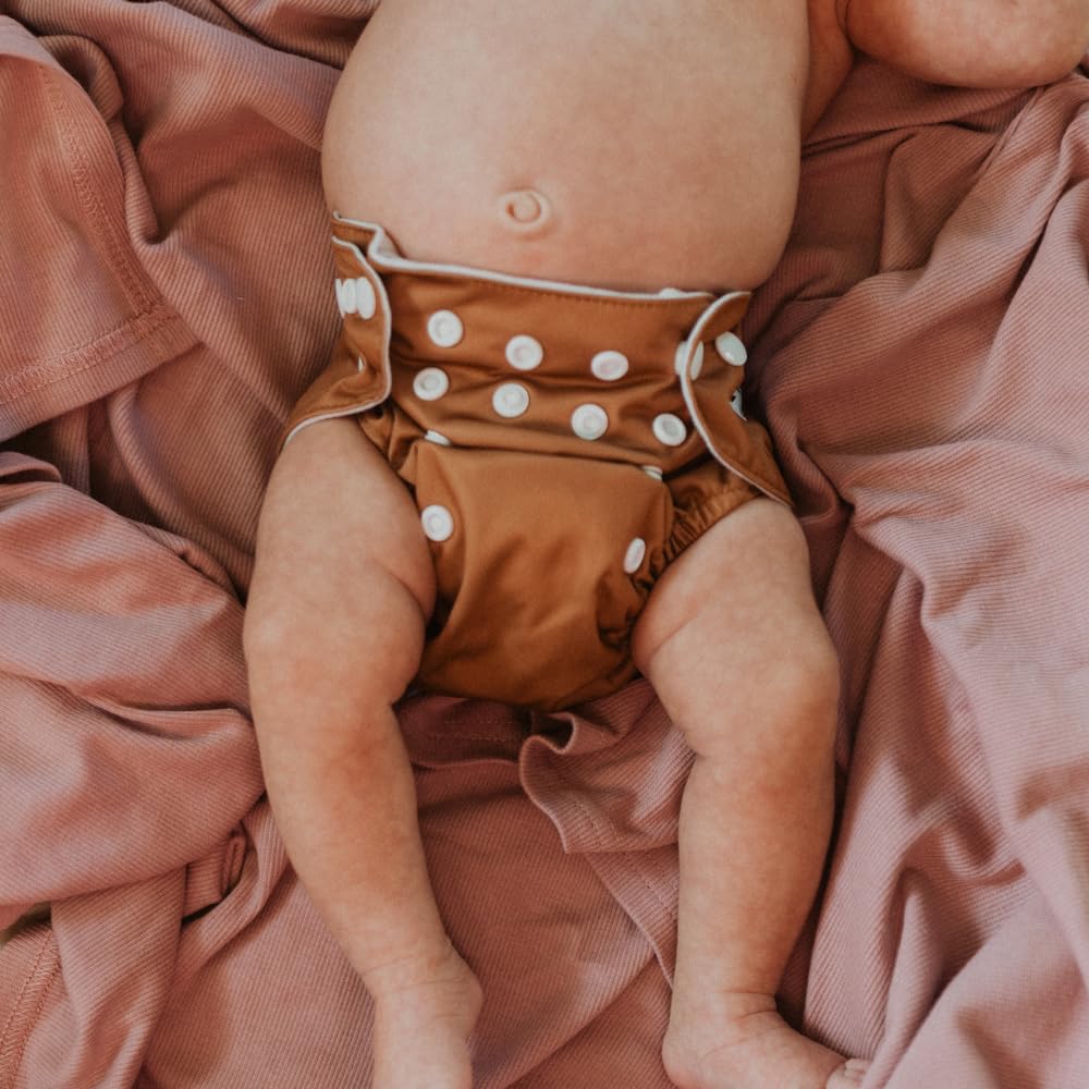 Nora's Nursery Newborn All-in-One Cloth Diaper 14-Pack with Diaper Pod for Clean Storage - Waterproof, Washable, Reusable, and Adjustable for Babies Under 12lbs - Evergreen