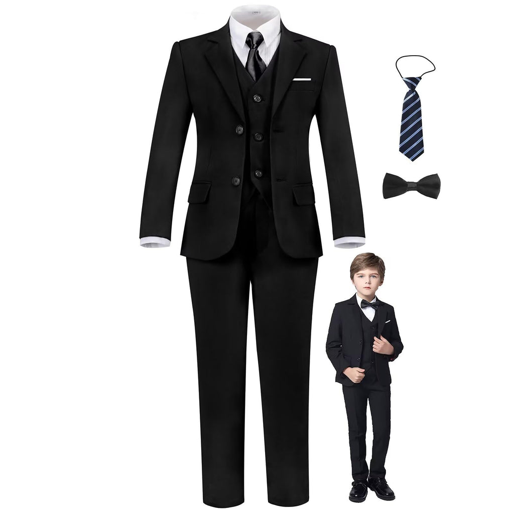 Boys Suit Slim Fit Outfit Suits Kids 6 Piece Jacket Vest Pants Black 20