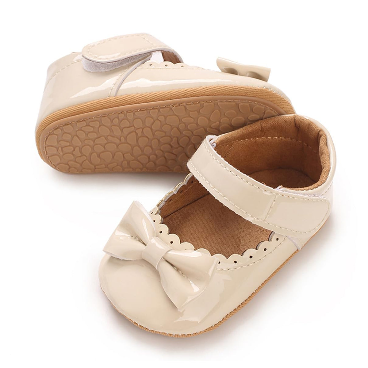 COSANKIM Baby Girls Mary Jane Flats Shoes Anti-Slip Rubber Sole Infant Toddler Princess Wedding Dress Shoes（12-18 Months Infant,06 White）