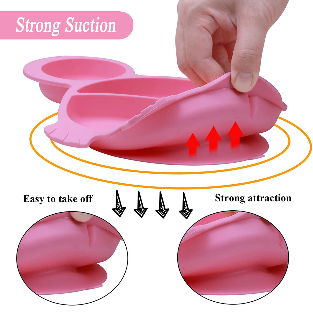 NICINGU Baby Feeding Utensils Sets with Spoon and Forks 6 Pcs/Set Divided Silicone Suction Plates for Toddler Kids,Baby Feeding Dish BPA Free Microwave Dishwasher Safe-Green Pink Tortoise Sets