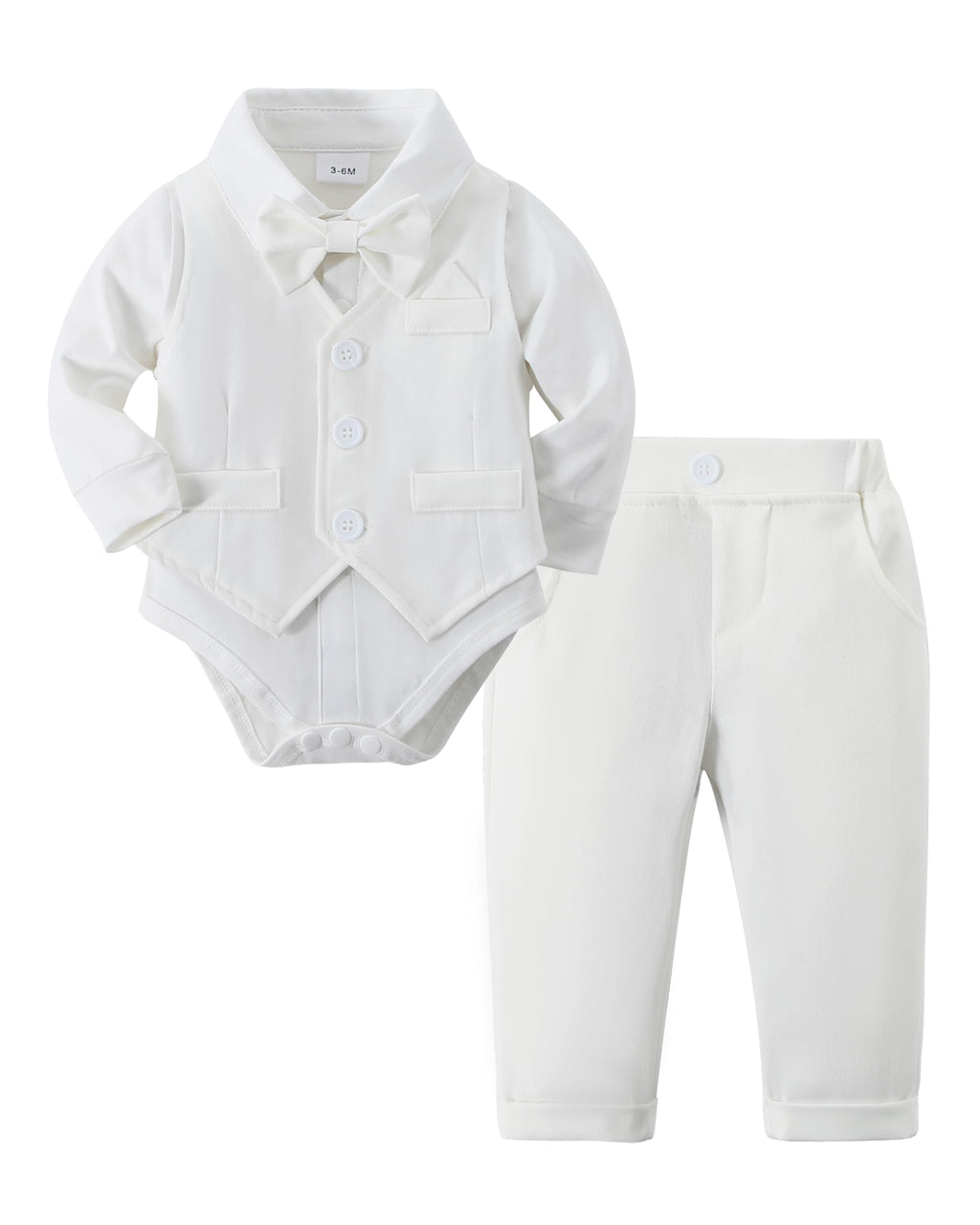 DISAUR Baby Boy Suspender Outfit Baby Formal Outfit Boy Long Sleeve Infant White Shirt White Vest Pants Bow Tie 6 9 Months