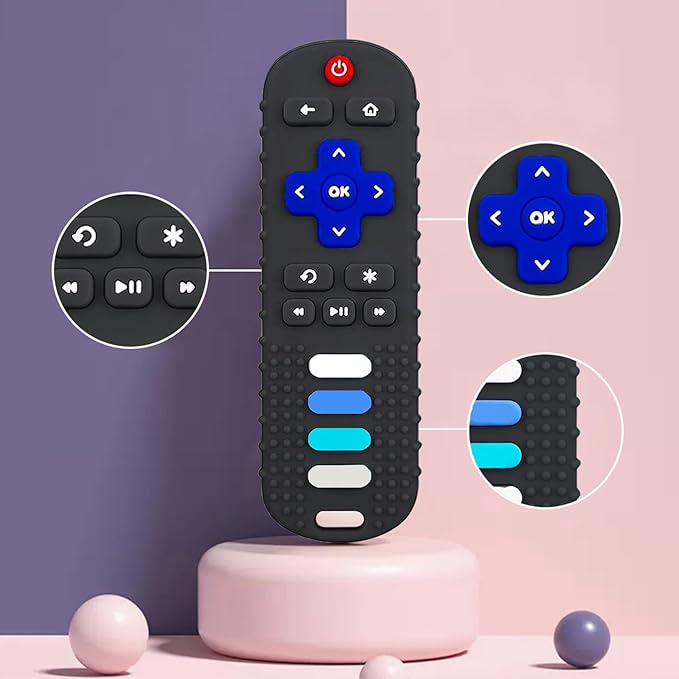 2-Pack Baby Teething Toys-TV Remote Control Shape Silicone Infants Teething Toys for Babies 0-18 Months,BPA-Free (N-Black+Black)