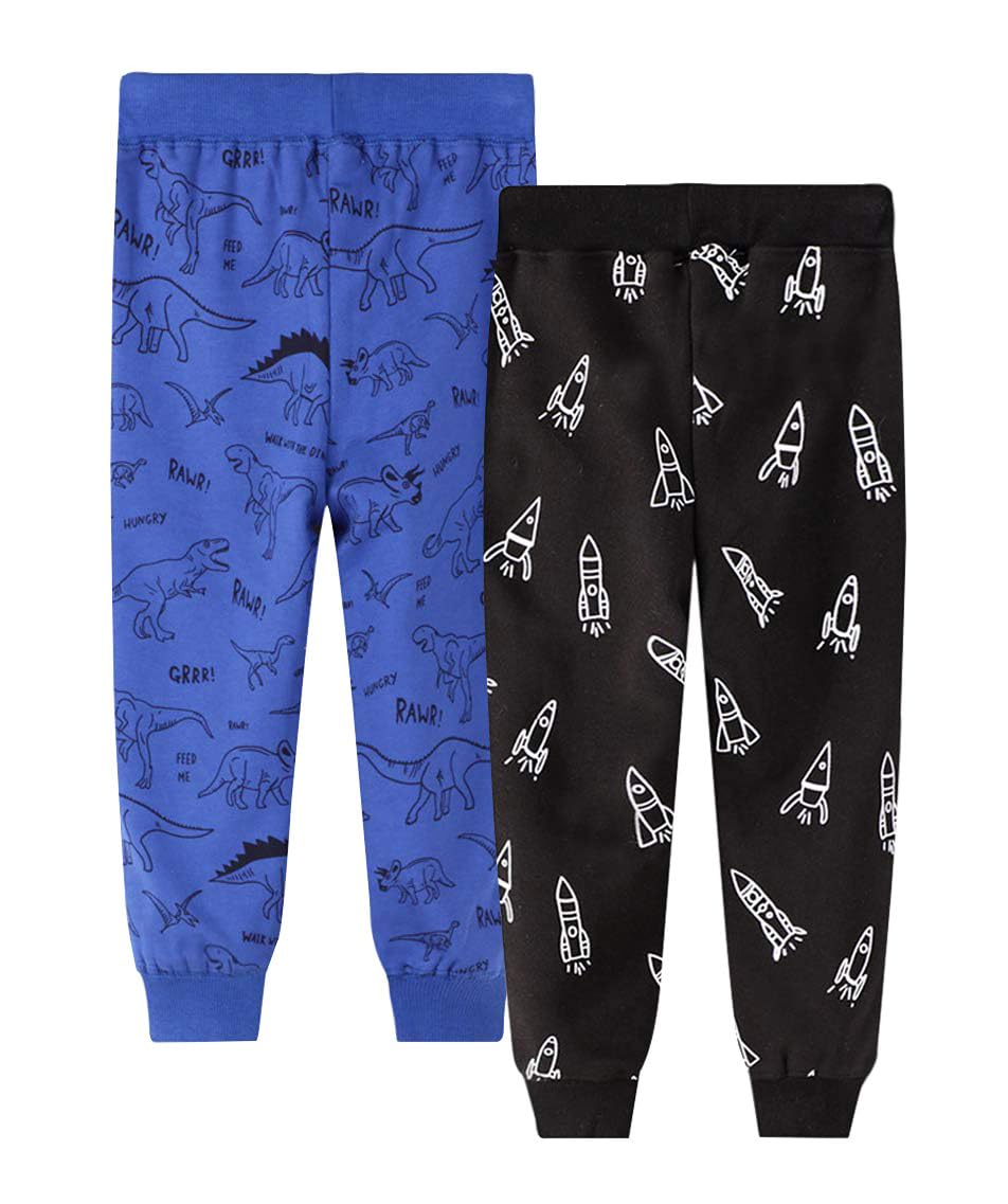 LOKTARC 2 Pack Toddler Boys Drawstring Sweatpants Sport Jogger Pants Rocket Dinosaur 4-5 Years/Size 5T